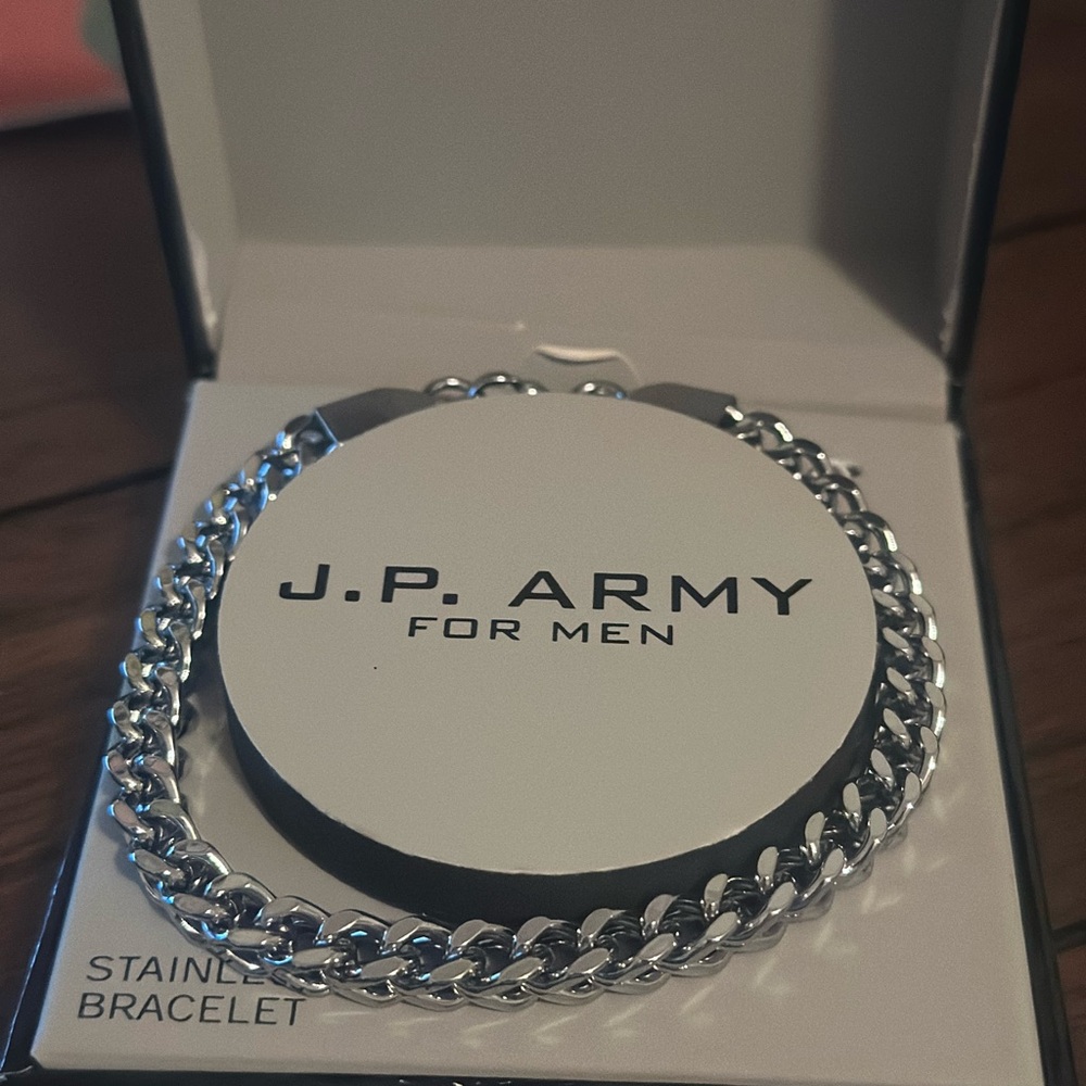 J.P. Army Stainless Steel Silver Bracelet for Men 8.5 inch Cable Chain NIB
